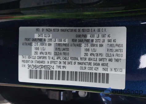 2024 Mazda Cx-30 2.5 S из США, поврежденный, VIN 3MVDMBAM3RM669214